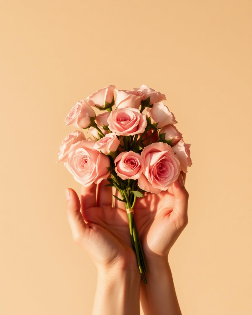 Hands holding pink roses