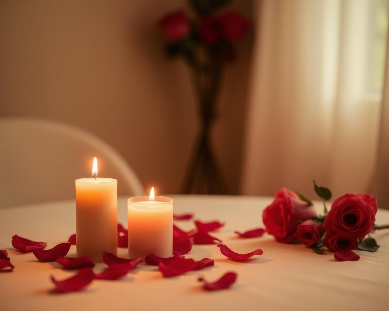 Candles and rose petals